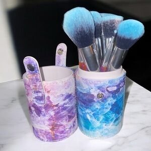 Blue and Purple Makeup Brush Set with Holder